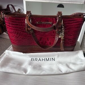 Mini Brahmin Red and Brown Croc-Embossed Tote